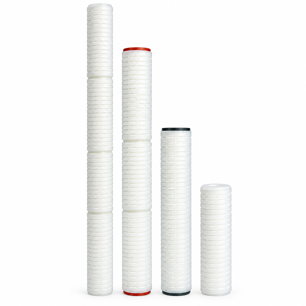 Four White Filter Cartridges in Descending Heights