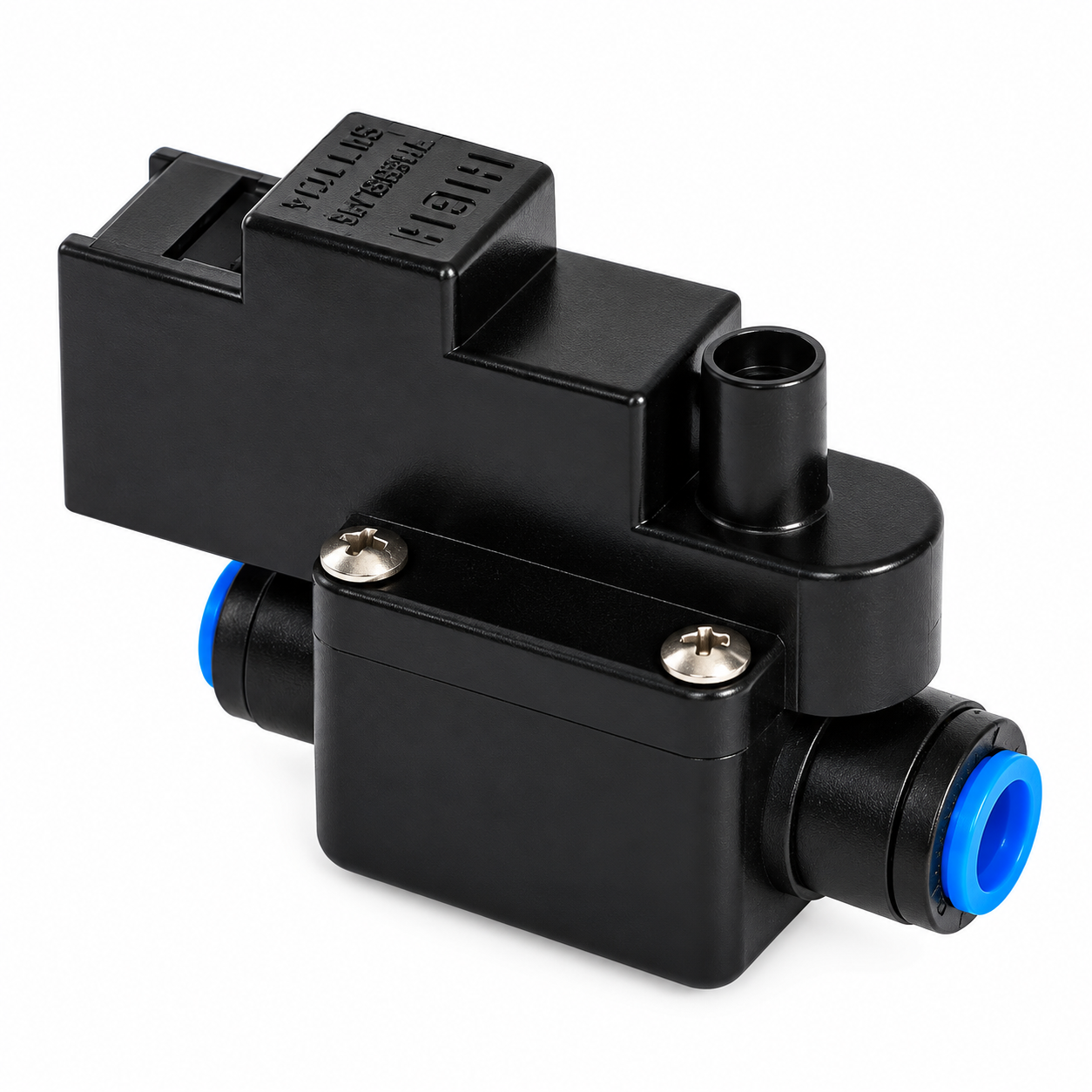 Black Pneumatic Valve with Blue Fittings